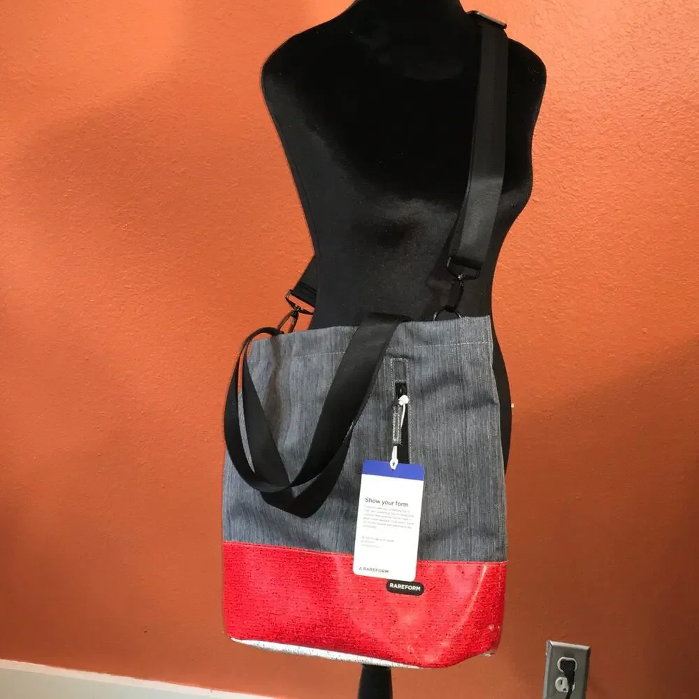 Rareform Cora Everyday Tote Billboard Vinyl Shoulder Bag Grey Red OOAK NWT